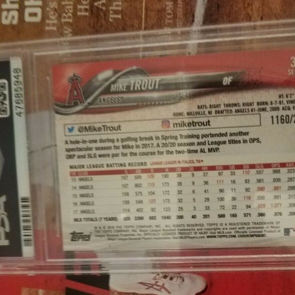 MIKE TROUT 2018 Topps Baseball #300 WHITE JERSEY-GOLD PSA 10 GEM MINT 1160/2018 - Picture 2 of 2